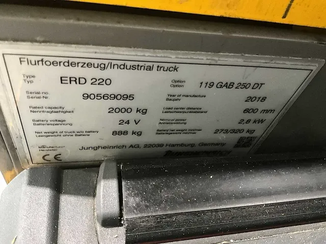 2018 jungheinrich erd 220 sn stapelaar - afbeelding 9 van  17