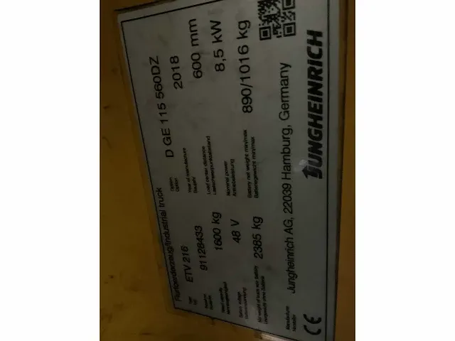 2018 jungheinrich etv 216 reach truck - afbeelding 11 van  20
