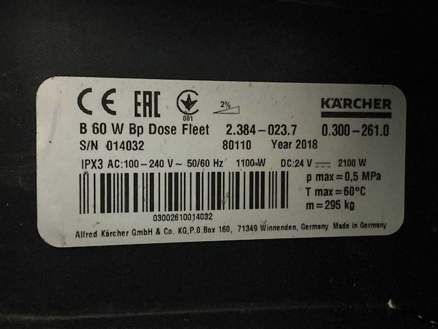 2018 kärcher b 60 w bp dose fleet vloerreiniger - afbeelding 3 van  11