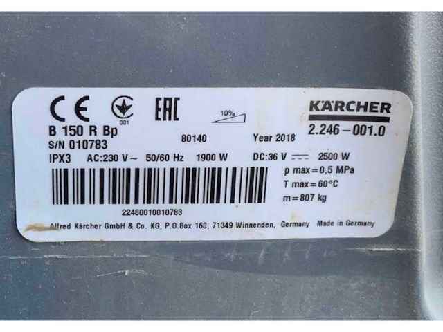 2018 kärcher professional b150r bp zelfrijdende schrobzuigmachine - afbeelding 9 van  17