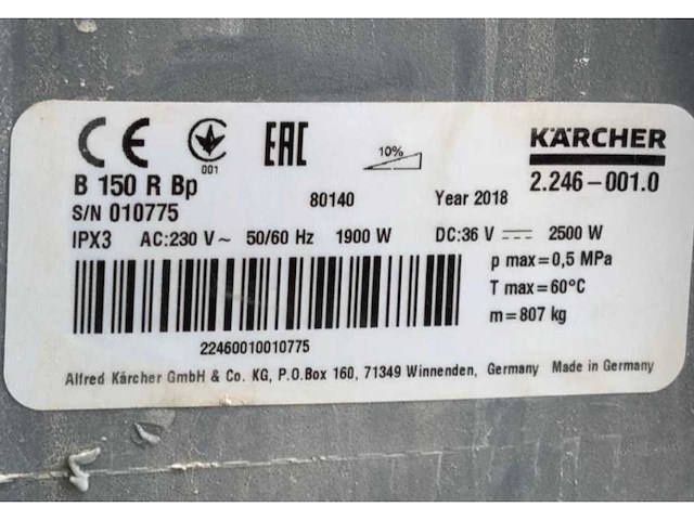 2018 kärcher professional b150r bp zelfrijdende schrobzuigmachine - afbeelding 8 van  16