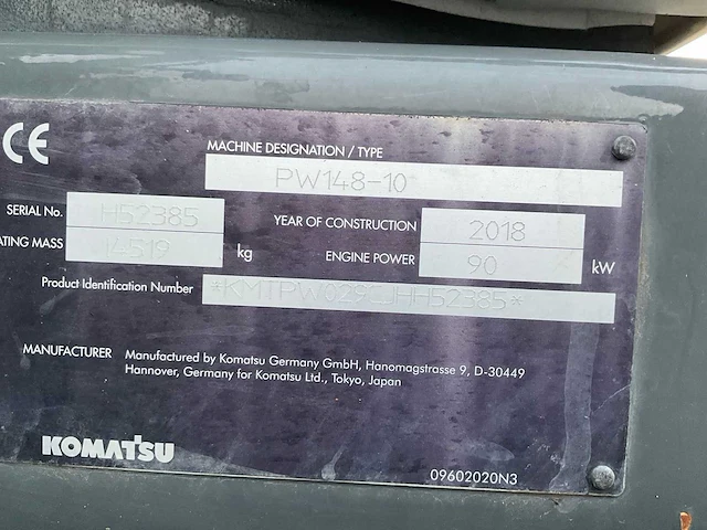2018 komatsu pw148-10 banden graafmachine - afbeelding 13 van  42