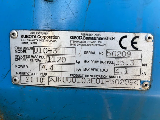 2018 kubota u10-3 minigraafmachine - afbeelding 20 van  21