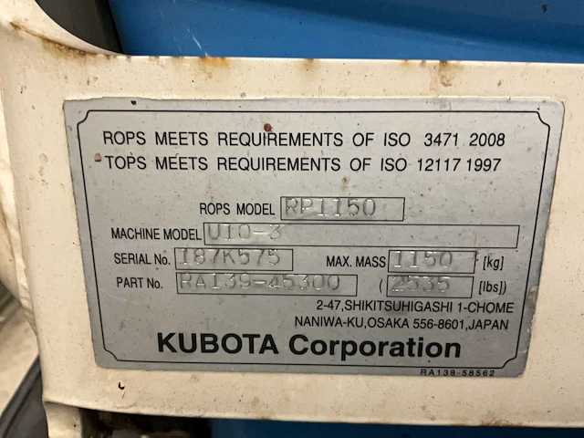 2018 kubota u10-3 minigraafmachine - afbeelding 11 van  20
