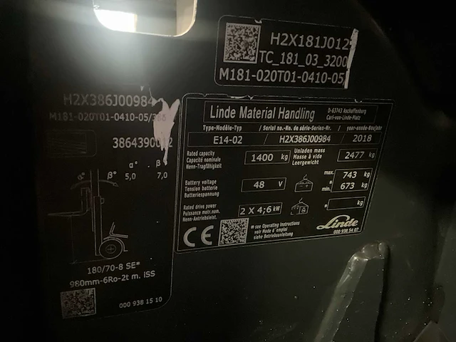 2018 linde e14-02 vorkheftruck - afbeelding 7 van  15