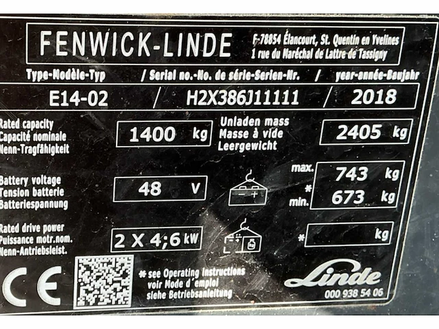 2018 linde e14-02 vorkheftruck - afbeelding 7 van  15