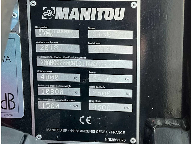 2018 manitou mt625 h comfort st3b starre verreiker 4x4 - afbeelding 57 van  60