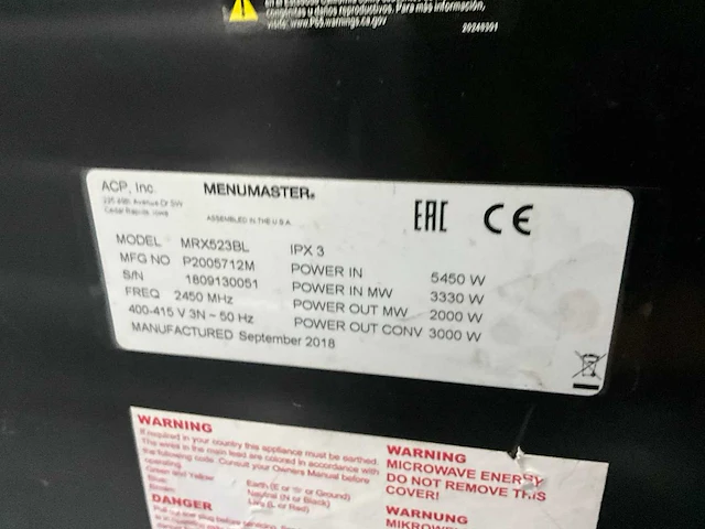 2018 menumaster mrx523bl high speed oven - afbeelding 5 van  7
