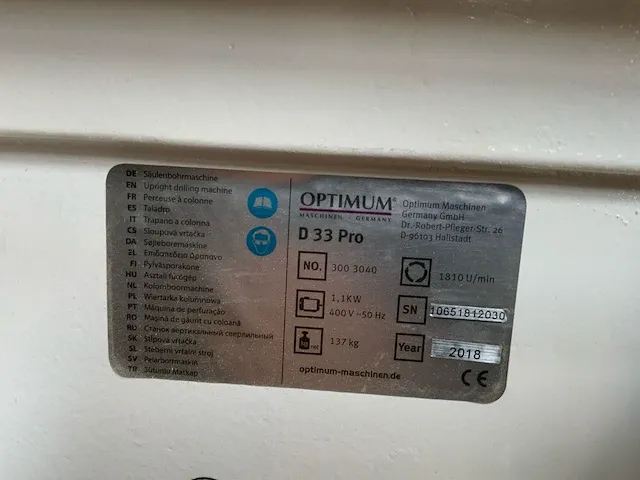 2018 optimum optidrill d33pro kolomboormachine - afbeelding 12 van  12