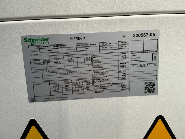 2018 schneider electric imprego transformator 201,6 kva singlephase - afbeelding 5 van  6