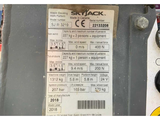 2018 skyjack sj iii 3219 hoogwerker - afbeelding 10 van  18