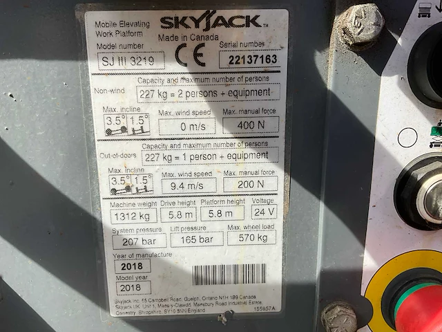 2018 skyjack sj iii 3219 hoogwerker - afbeelding 10 van  18