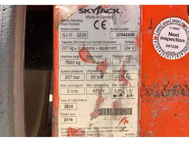 2018 skyjack sj iii 3226 hoogwerker - afbeelding 10 van  19