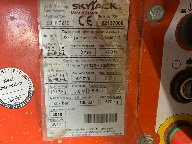 2018 skyjack sj3 3219 hoogwerker - afbeelding 18 van  25