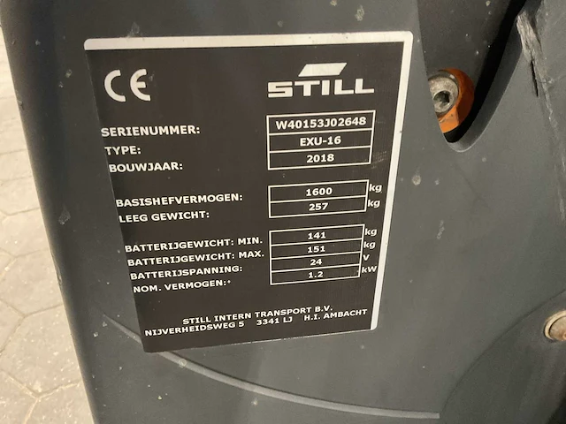 2018 still exu16 elektrische palletwagen - afbeelding 8 van  8