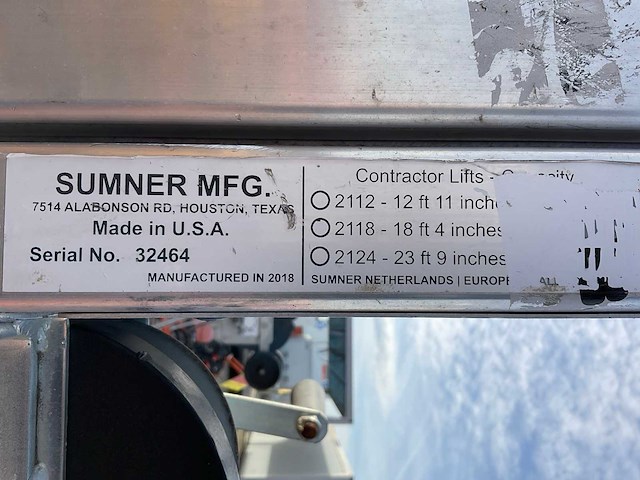 2018 sumner manufacturing 2118 materiaallift / kanaallift - afbeelding 2 van  10
