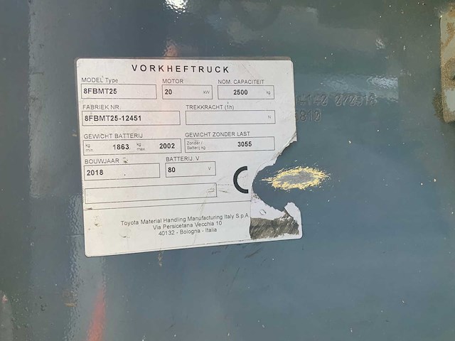 2018 toyota 8fbmt25 vorkheftruck - afbeelding 22 van  30