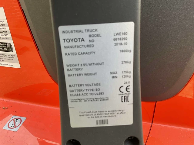2018 toyota lwe160 elektrische palletwagen - afbeelding 6 van  8