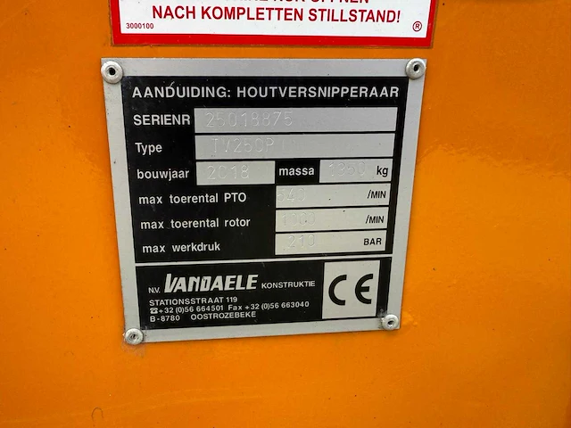 2018 van daele tv 250p hout versnipperaar aftakas aangedreven. - afbeelding 2 van  10