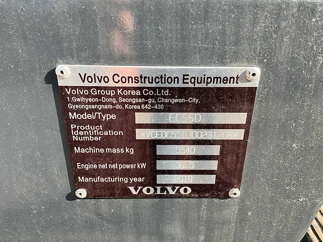 2018 volvo ec55d midigraafmachine - afbeelding 21 van  28