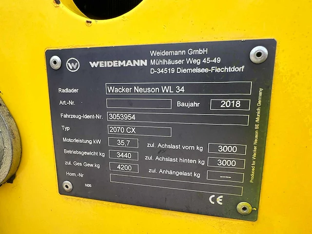 2018 wacker neuson wl34 wiellader - afbeelding 5 van  13