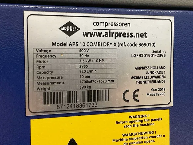 2019 airpress aps 10 combi dry x schroefcompressor (c) - afbeelding 5 van  13