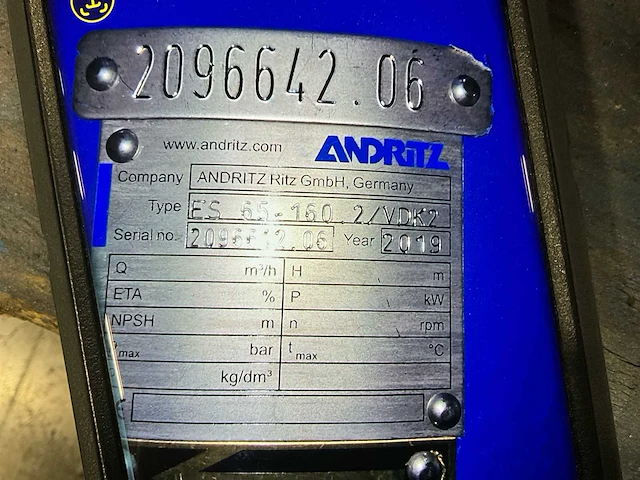 2019 andritz es 65-160 2/vdk2 centrifugaalpomp - afbeelding 7 van  7