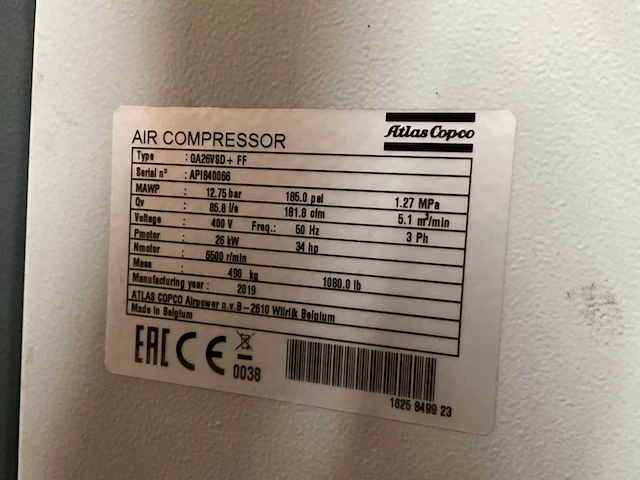 2019 atlas copco ga26vsd+ ff schroefcompressor - afbeelding 3 van  11
