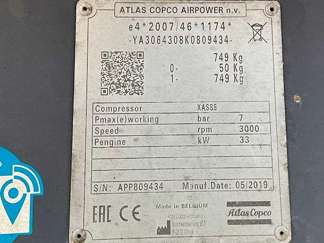 2019 atlas copco xas88 luchtcompressor - afbeelding 16 van  23