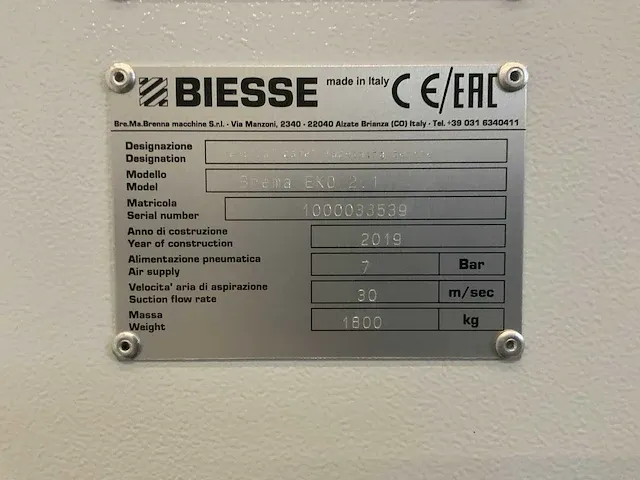 2019 biesse brema eco 2.1 verticale cnc-boormachine - afbeelding 18 van  20
