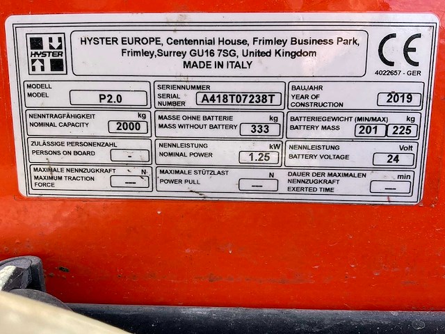 2019 bt p2.0 elektrische palletwagen - afbeelding 8 van  8
