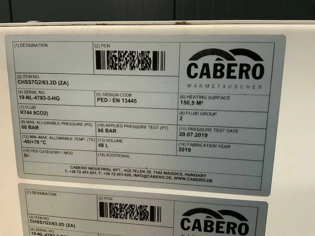 2019 cabero chss7g2/63.2d (za) heat exchanger - ongebruikt - afbeelding 4 van  4