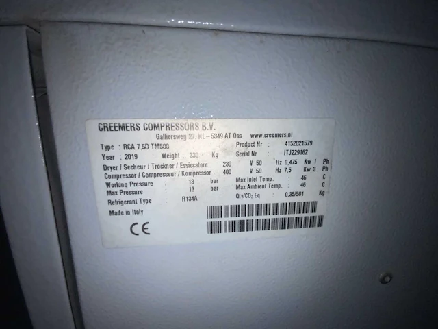 2019 creemers rca 7,5d tm500 schroefcompressor - afbeelding 7 van  7