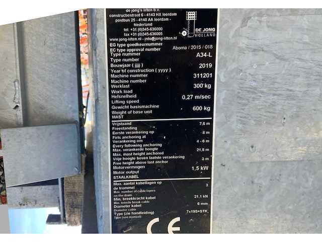 2019 de jong a34-l bouwlift / kantellift - afbeelding 6 van  14