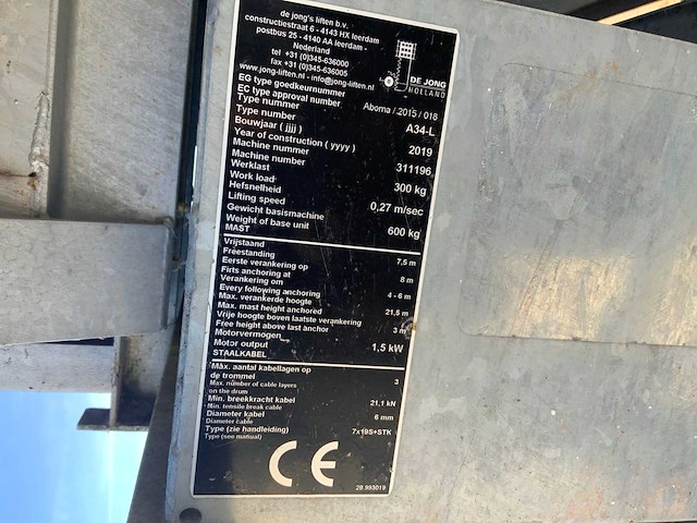 2019 de jong a34-l bouwlift / kantellift - afbeelding 5 van  13