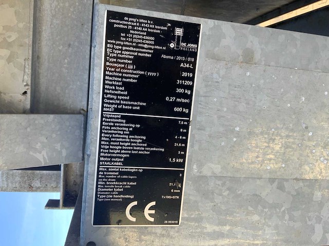 2019 de jong a34-l bouwlift / kantellift - afbeelding 6 van  14