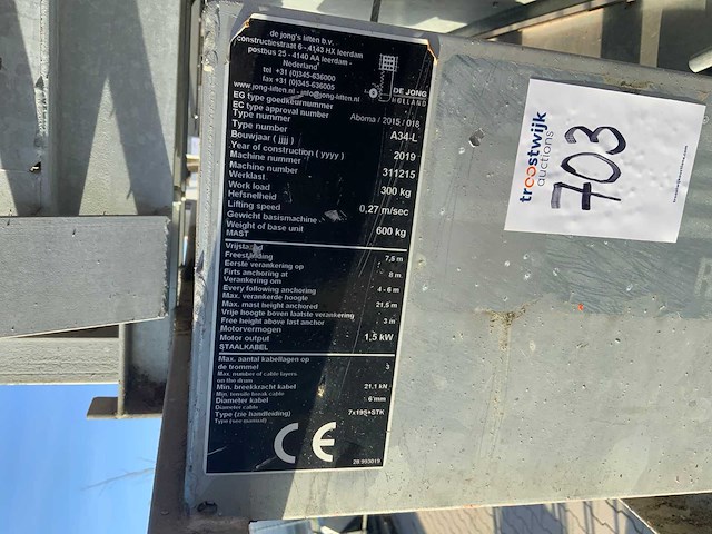 2019 de jong a34-l bouwlift / kantellift - afbeelding 4 van  12