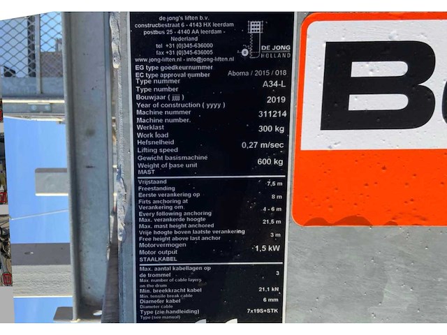 2019 de jong a34-l bouwlift / kantellift - afbeelding 4 van  12