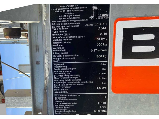 2019 de jong a34-l bouwlift / kantellift - afbeelding 5 van  13