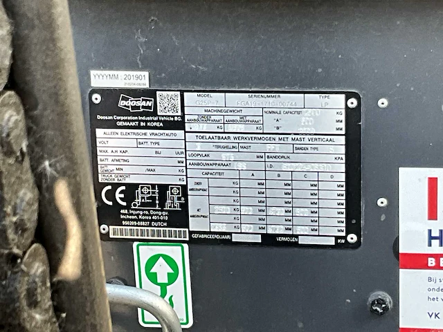 2019 doosan g25p-7 vorkheftruck - afbeelding 9 van  25