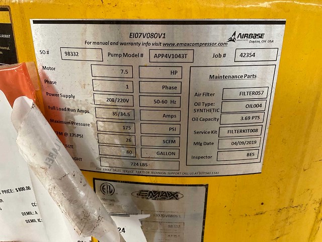 2019 emax app4v1043t luchtcompressor - afbeelding 6 van  9