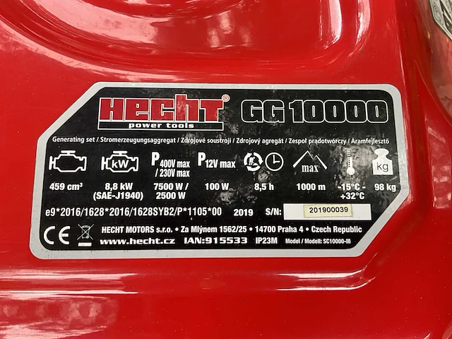 2019 hecht gg10000 7500w stroomgenerator - afbeelding 4 van  12