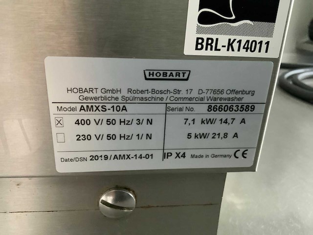 2019 hobart amxs-10a korvenvaatwasmachine - afbeelding 9 van  9
