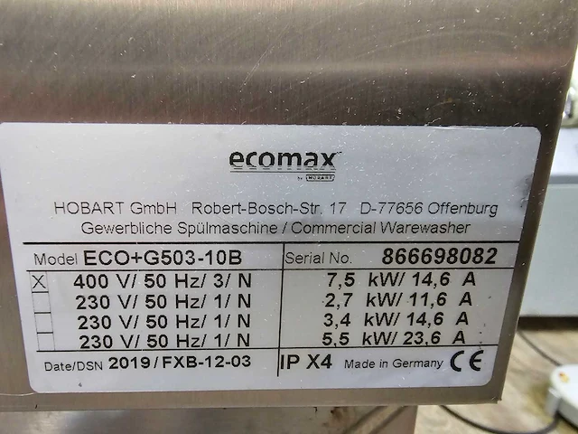 2019 hobart ecomax plus g503-10b voorlader vaatwasser - afbeelding 6 van  7