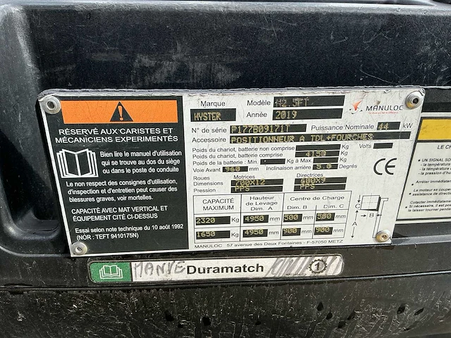2019 hyster h2 5ft vorkheftruck - afbeelding 18 van  25