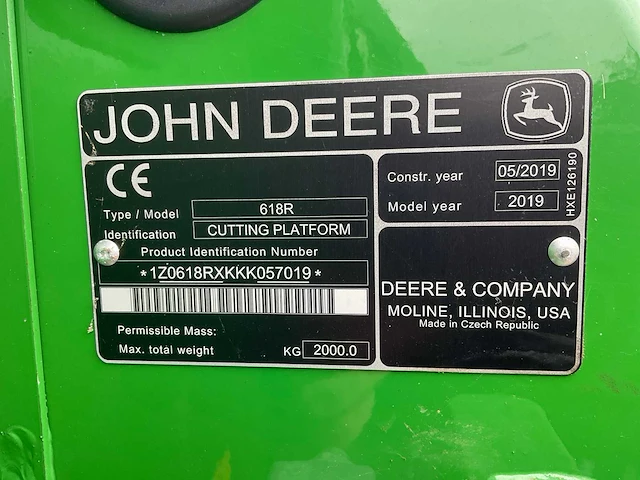 2019 john deere 618r maaibord + zürn sww200 transporter - afbeelding 3 van  18
