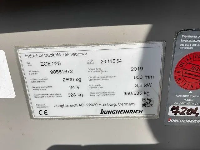 2019 jungheinrich ece 225 orderpicker - afbeelding 4 van  12