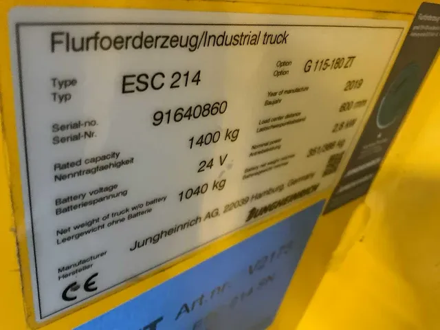 2019 jungheinrich esc 214 sn stapelaar - afbeelding 4 van  14