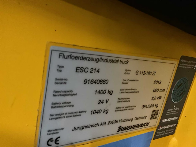2019 jungheinrich esc 214 stapelaar - afbeelding 5 van  15