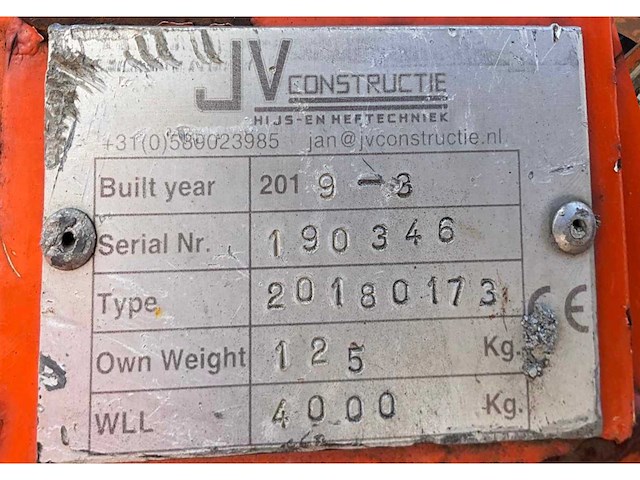 2019 jv constructie 0238 heftruck vaste hijshaak - afbeelding 8 van  8